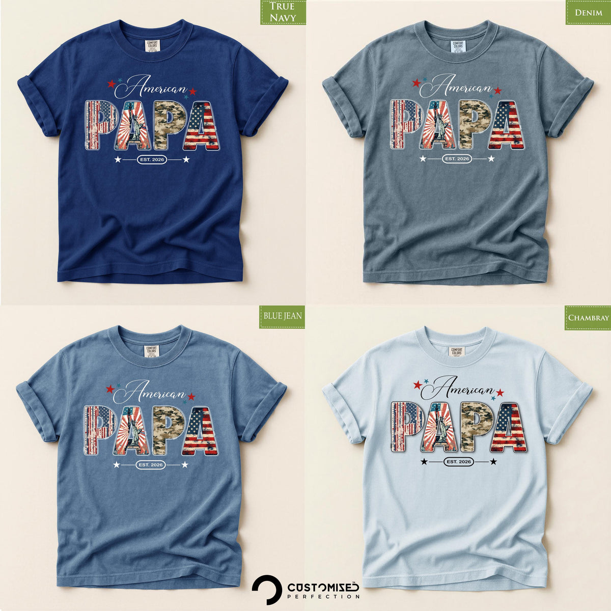 Patriotic Dad Shirt, Comfort Colors® PAPA Tee , American Flag Design