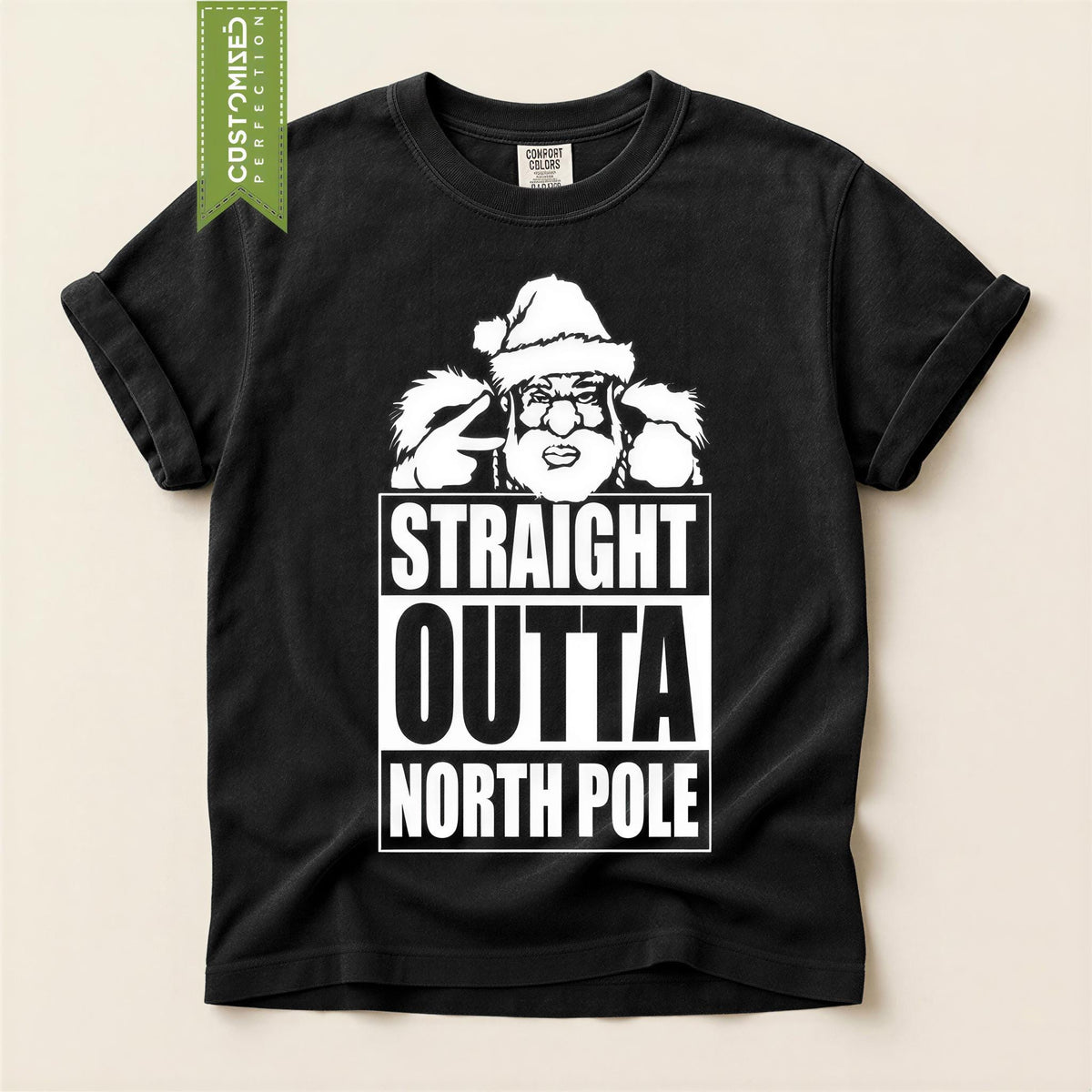Comfort Colors® Straight Outta North Pole Shirt, Funny Santa Christmas Tee, Retro Holiday Graphic, Festive Gift