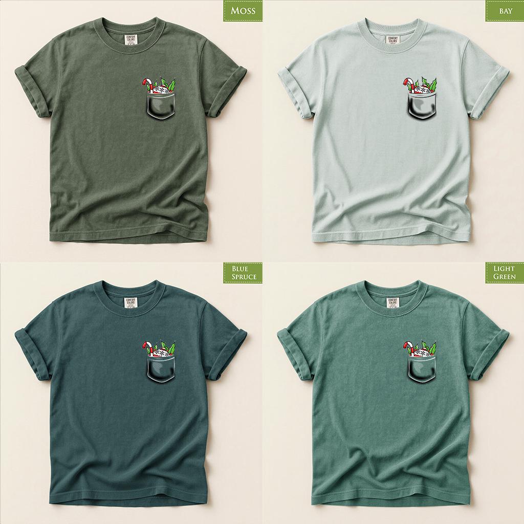 Comfort Colors® Christmas Pocket Shirt, Candy Cane Holiday Tee, Cute Festive Graphic, Christmas Gift