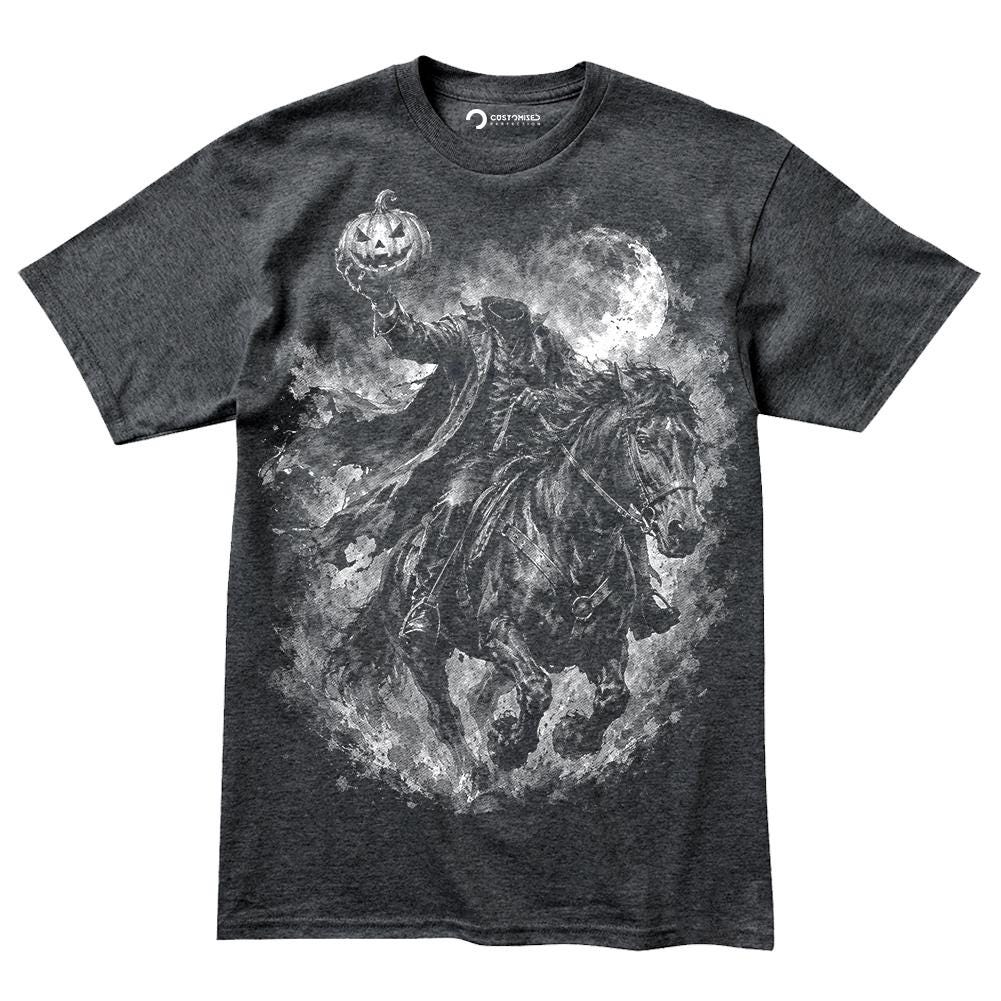 Comfort Colors® Headless Horseman Pumpkin Graphic Tee, Haunted Halloween Shirt, Spooky Gothic Apparel Gift