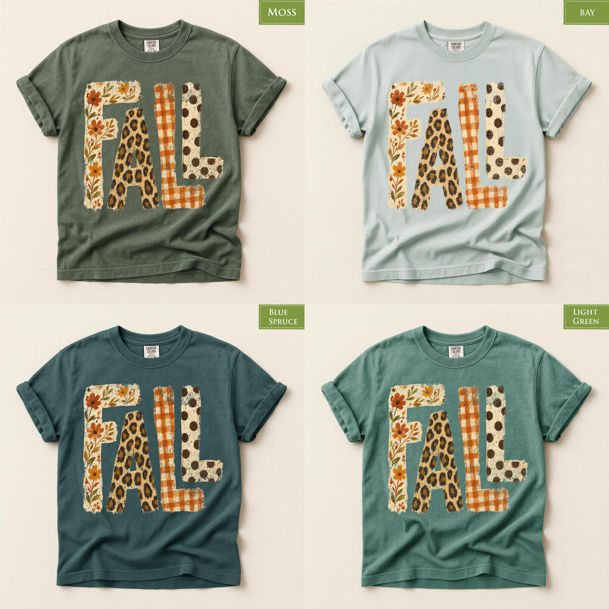 Comfort Colors® Fall Patch Halloween Style Graphic Tee, Autumn Floral Leopard Print Shirt