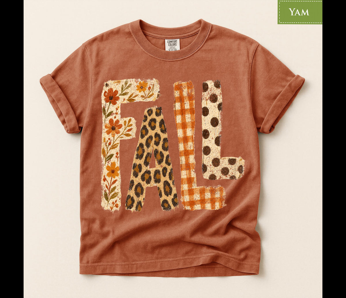 Comfort Colors® Fall Patch Halloween Style Graphic Tee, Autumn Floral Leopard Print Shirt