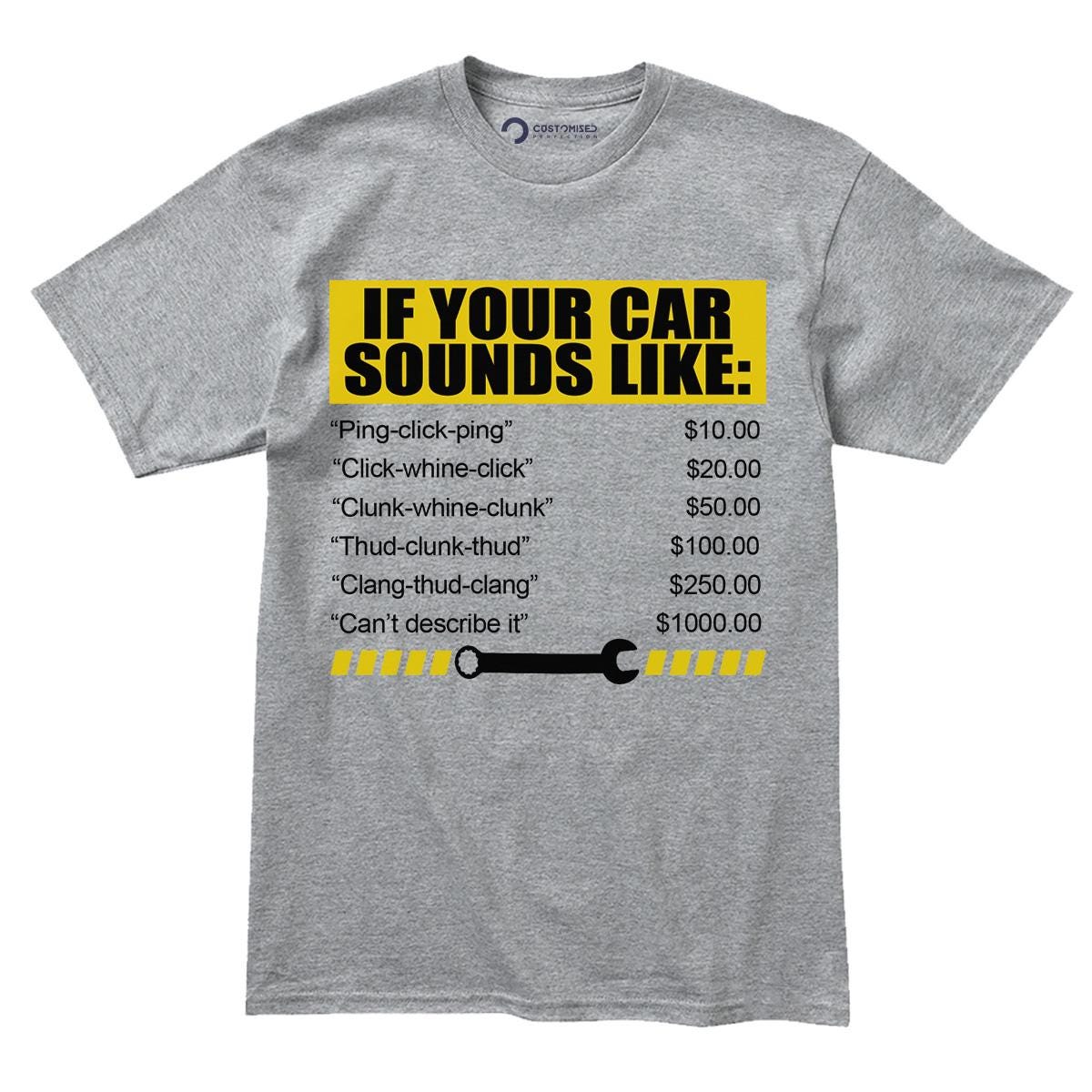 Funny Car Warning Signs Shirt - Graphic Unisex Auto Mechanic Tee