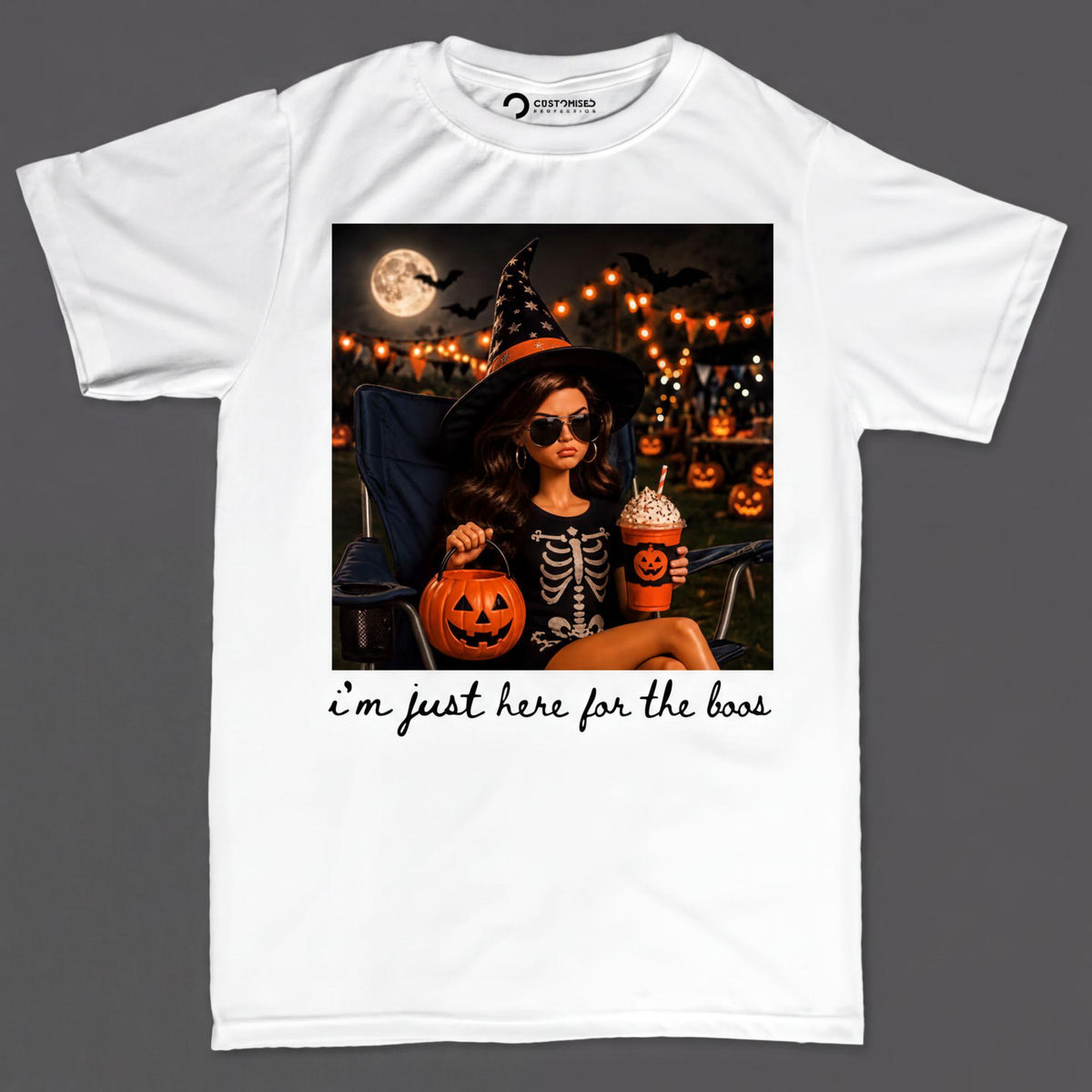 Comfort Colors® Pumpkin Spice Latte Doll Shirt, Halloween I'm Just Here for the Boos Graphic Tee, Spooky Season Fall Top