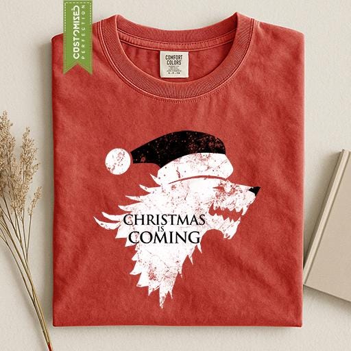 Comfort Colors® Christmas Is Coming Shirt, Santa Wolf Holiday Tee, Winter Graphic, Funny Christmas Gift