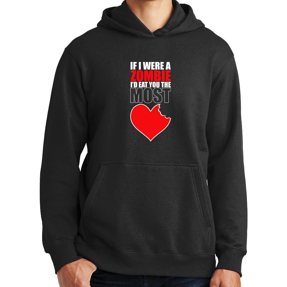 If I Were A Zombie Shirt, Funny Zombie Love T-Shirt, Bitten Heart Halloween Hoodie, Romantic Zombie Sweatshirt