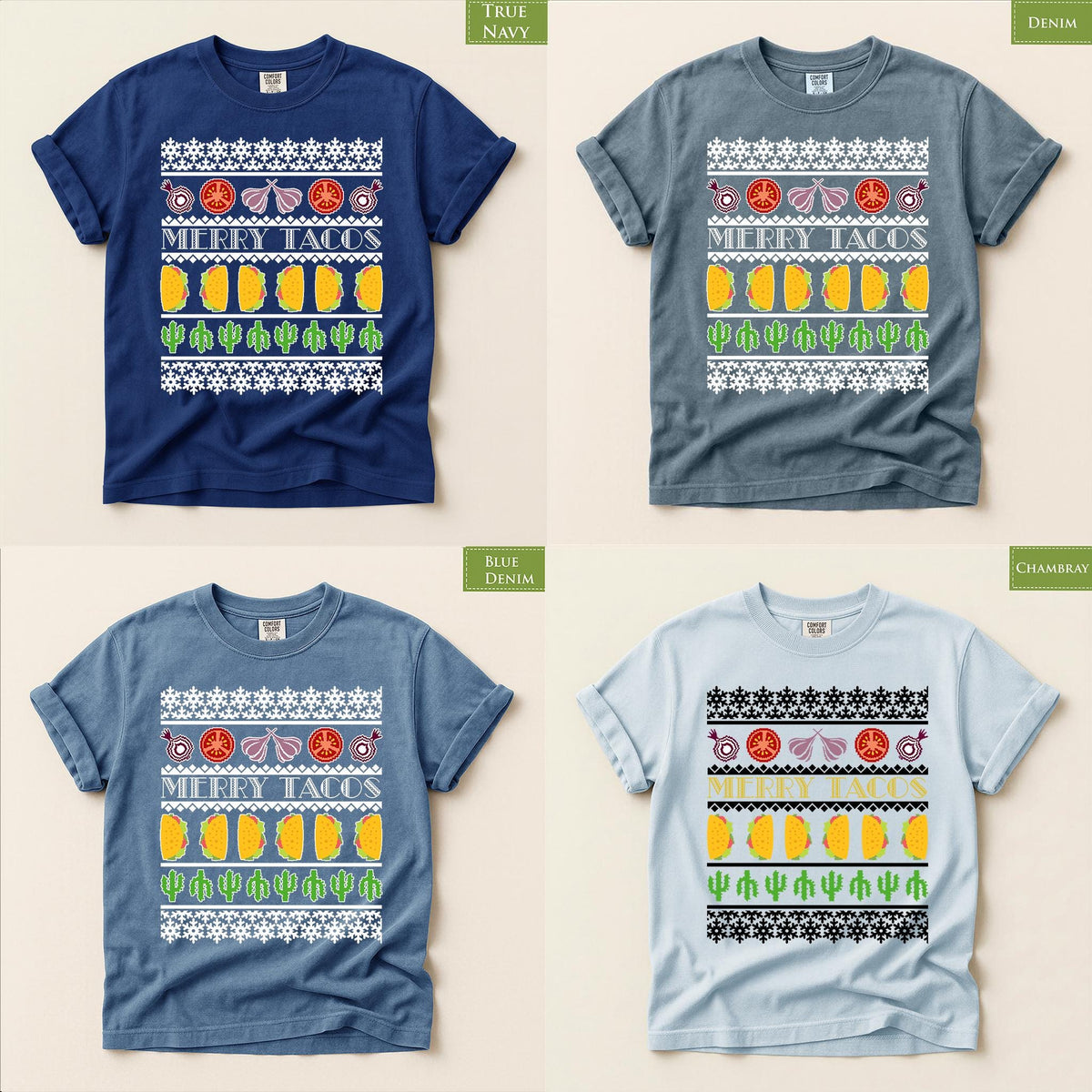 Comfort Colors® Merry Tacos Christmas Shirt, Funny Taco Holiday Tee, Mexican Christmas Gift, Festive Taco Graphic