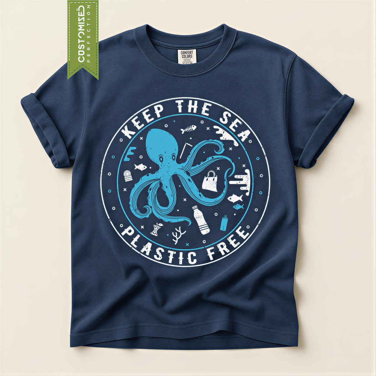 Scuba Diving Eco Marine Life Shirt: Plastic Free Octopus Design (Comfort Colors®) Tee