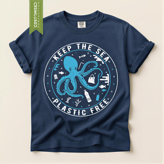 Scuba Diving Eco Marine Life Shirt: Plastic Free Octopus Design (Comfort Colors®) Tee