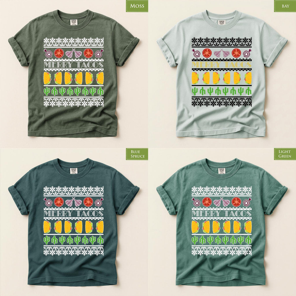 Comfort Colors® Merry Tacos Christmas Shirt, Funny Taco Holiday Tee, Mexican Christmas Gift, Festive Taco Graphic