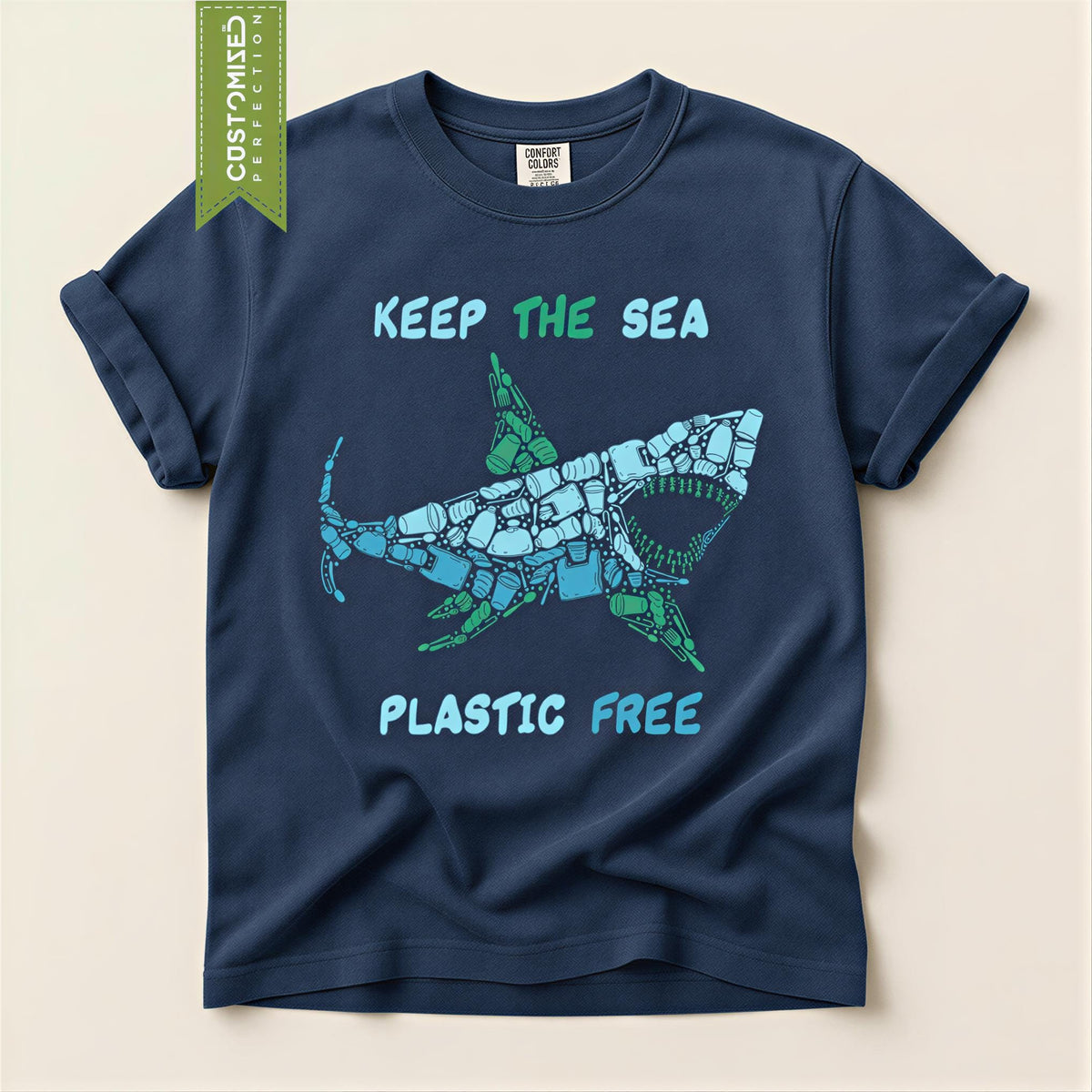 Shark Mosaic Shirt, Great White Tee, Environment Protest Top, Comfort Colors® Hand Drawn Design