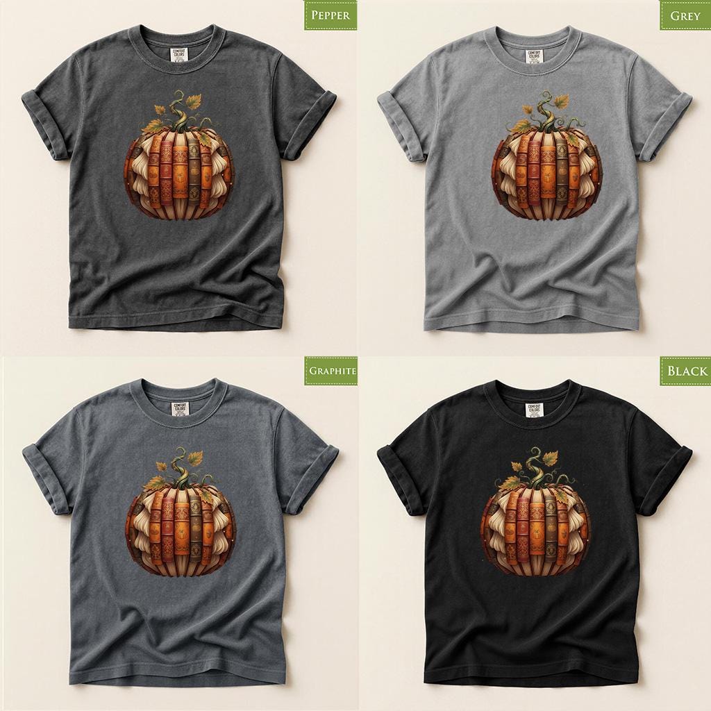 Comfort Colors® Book Pumpkin Shirt, Back to School Library Autumn Reader Tee, Cozy Fall Book Lover Gift