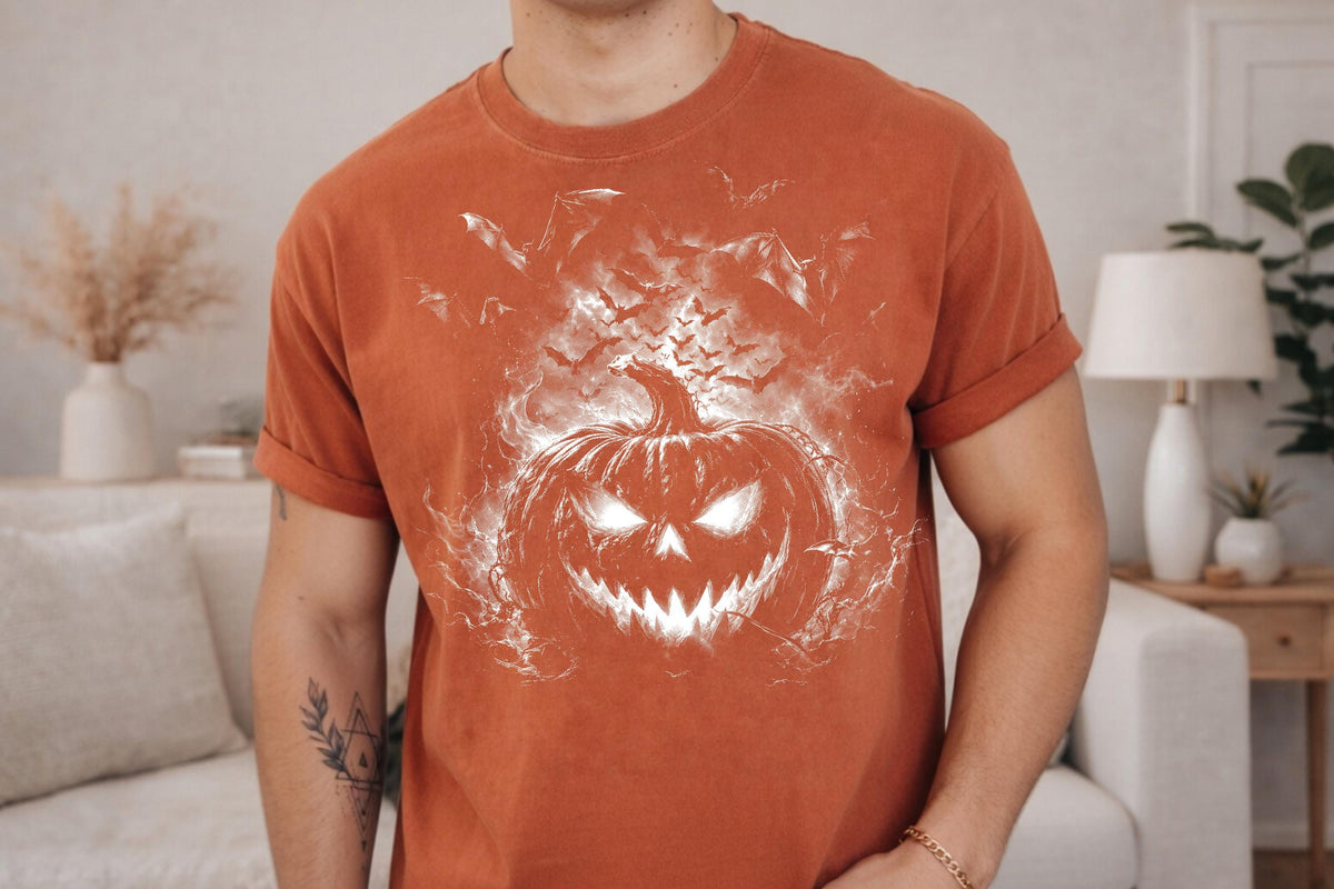 Comfort Colors® Jack O Lantern Pumpkin Graphic Tee, Scary Halloween Shirt, Spooky Horror Apparel Gift