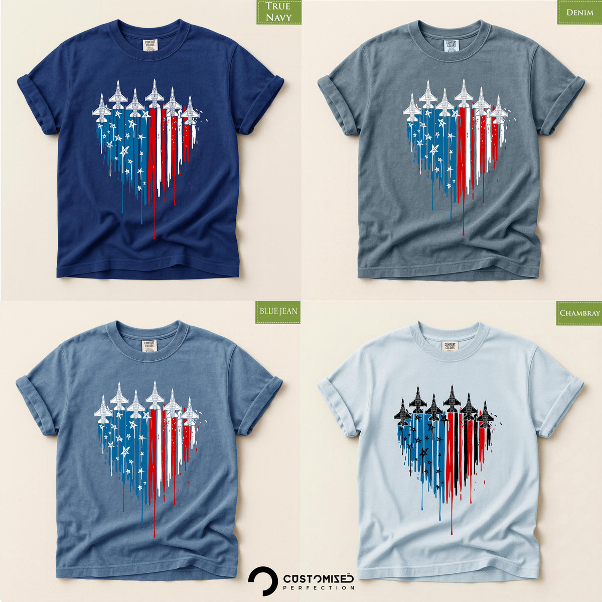 Comfort Colors® 4th of July Fighter Jets T-Shirt, Freedom 250th Anniversary Tee, Red White Blue America Top