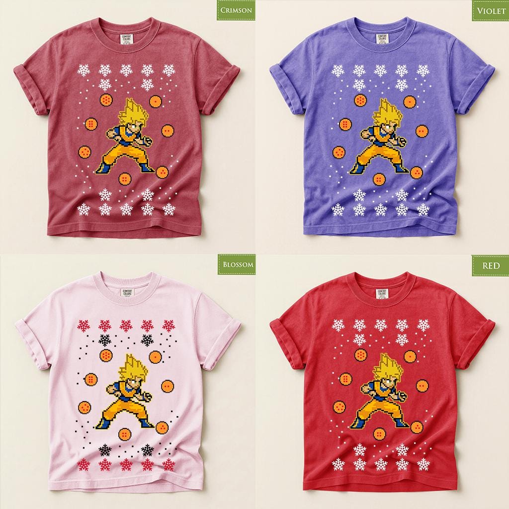 Comfort Colors® Super Saiyan Christmas Shirt, Anime Holiday Tee, Pixel Art Christmas Graphic, Dragon Ball Inspired Gift