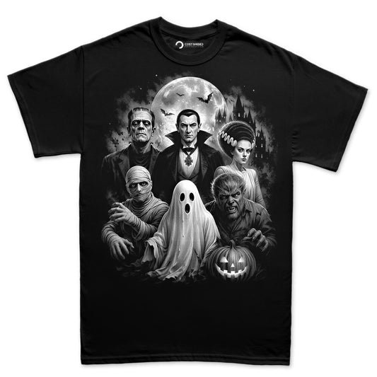 Vintage Monster Movie Shirt, Classic Horror Group T-Shirt, Haunted Castle Moon Hoodie, Retro Halloween Icons Sweatshirt, Spooky Tee Gift