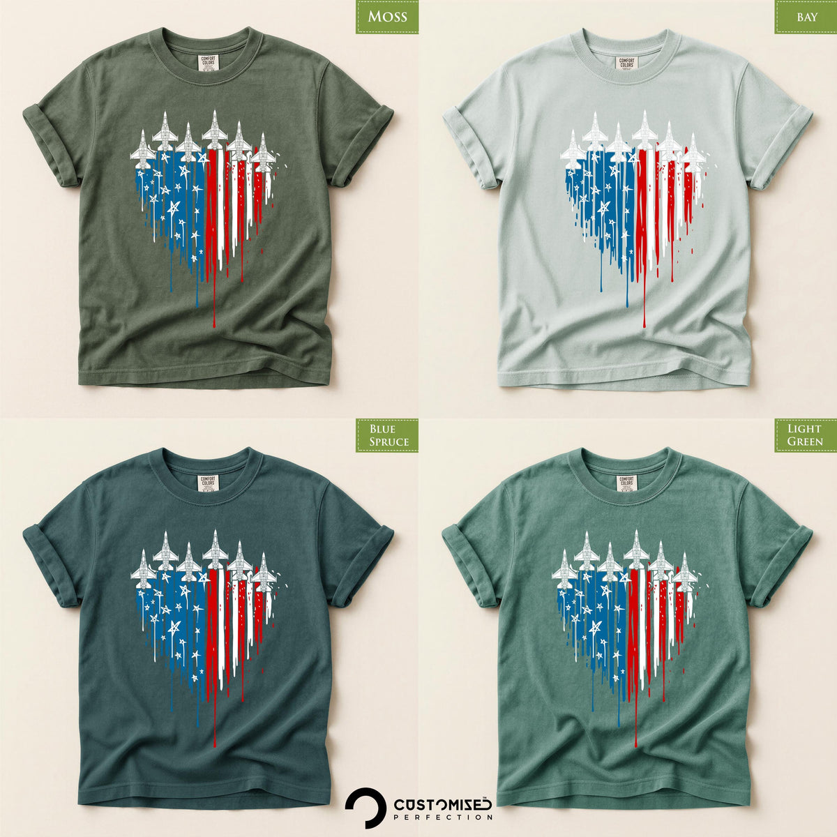 Comfort Colors® 4th of July Fighter Jets T-Shirt, Freedom 250th Anniversary Tee, Red White Blue America Top