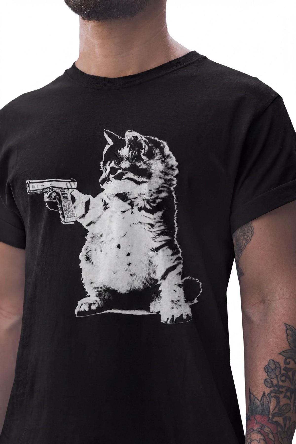Comfort Colors® Cat Holding Gun Shirt, Funny Kitty Tee for Feline Lovers