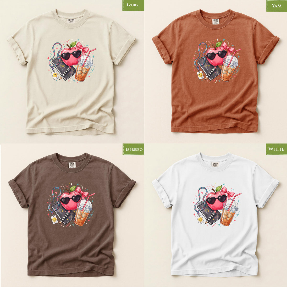 Comfort Colors® Preppy Apple Teacher Shirt, Back to School Tee, Iced Coffee Graphic, Cute Educator Gift