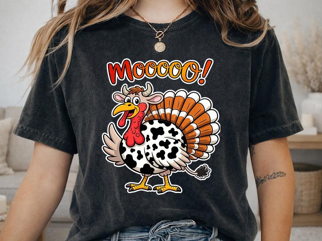 Comfort Colors® Thanksgiving Turkey Shirt, Funny Moo Turkey Tee, Fall Holiday Graphic Gift