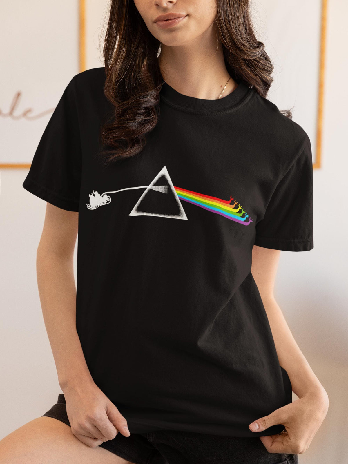 Comfort Colors® Christmas Prism Shirt, Santa Rainbow Holiday Tee, Music Inspired Christmas Gift, Retro Winter Graphic