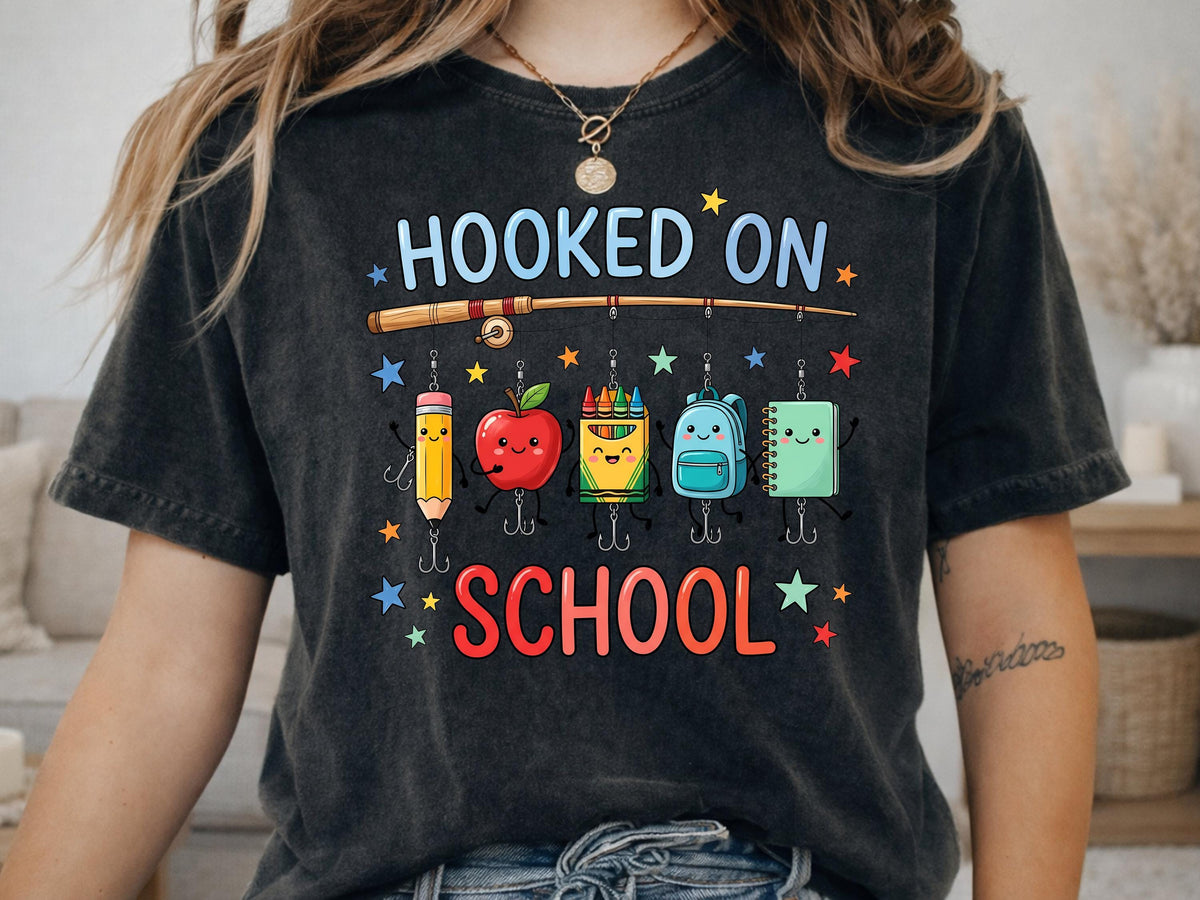 Hooked on School Fishing Teacher Shirt, Classroom Student Gift, First Day Back Tee