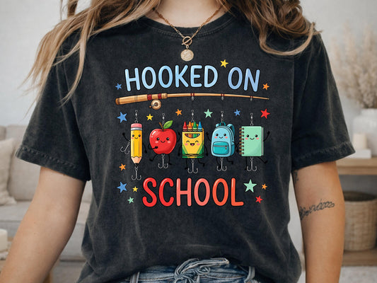 Hooked on School Fishing Teacher Shirt, Classroom Student Gift, First Day Back Tee