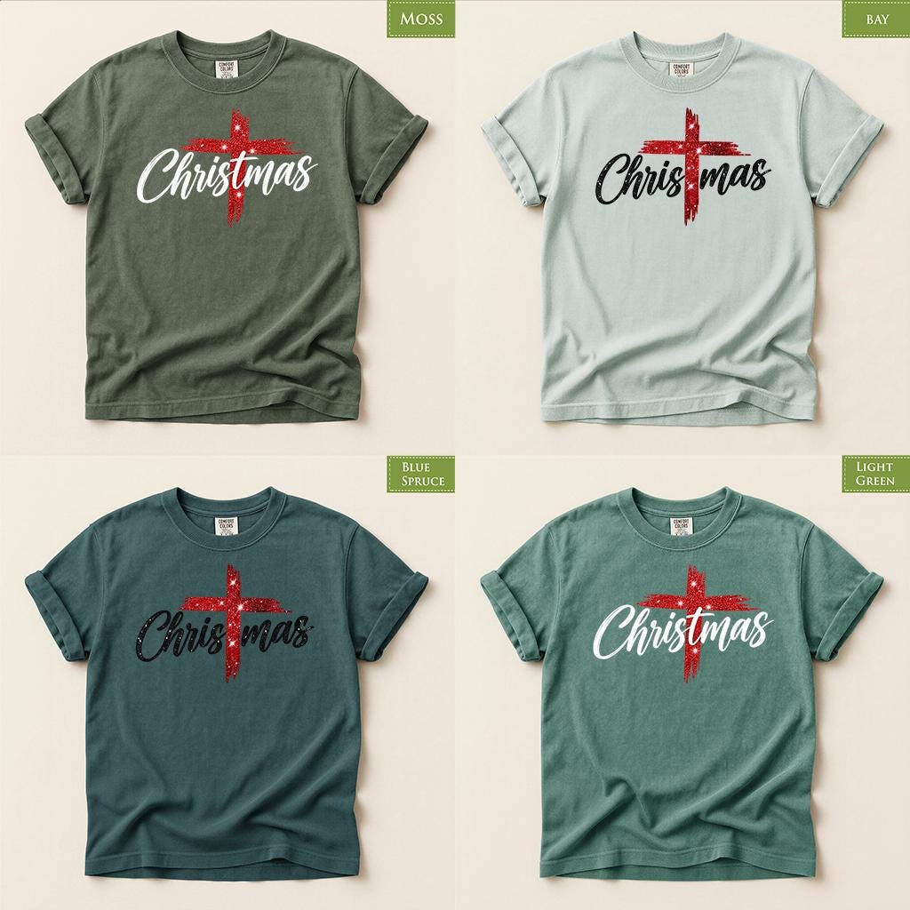 Comfort Colors® Christian Christmas Shirt, Christmas Cross Tee, Religious Holiday Shirt, Faith XMas Gift