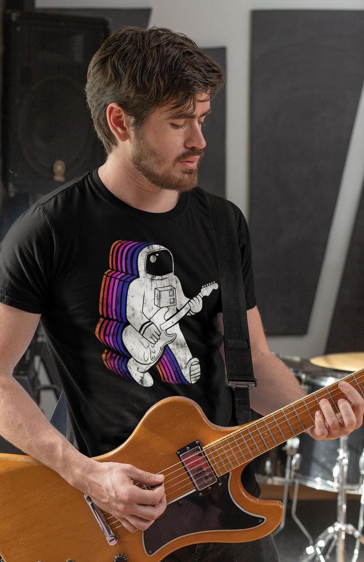 Astronaut Guitar T-Shirt, Electric Guitar Player, Rock Music Gift
