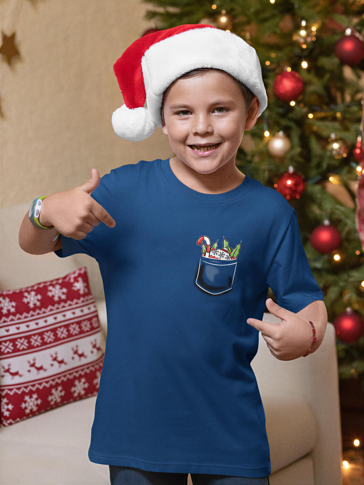 Comfort Colors® Christmas Pocket Shirt, Candy Cane Holiday Tee, Cute Festive Graphic, Christmas Gift