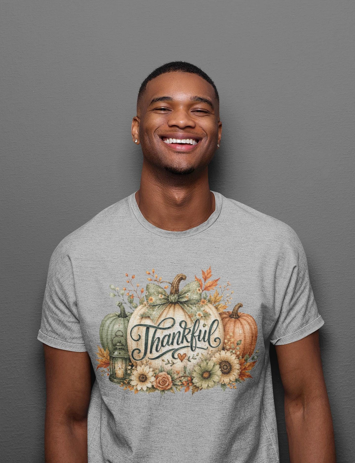 Comfort Colors® Thankful Pumpkin Shirt, Thanksgiving Fall Tee, Rustic Floral Harvest Graphic
