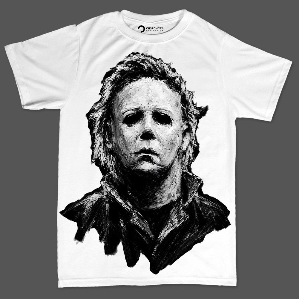 Masked Slasher Portrait Shirt, Dark Horror Mask T-Shirt, Chalk Art Horror Hoodie, Black and White Horror Sweatshirt, Halloween Tee Gift