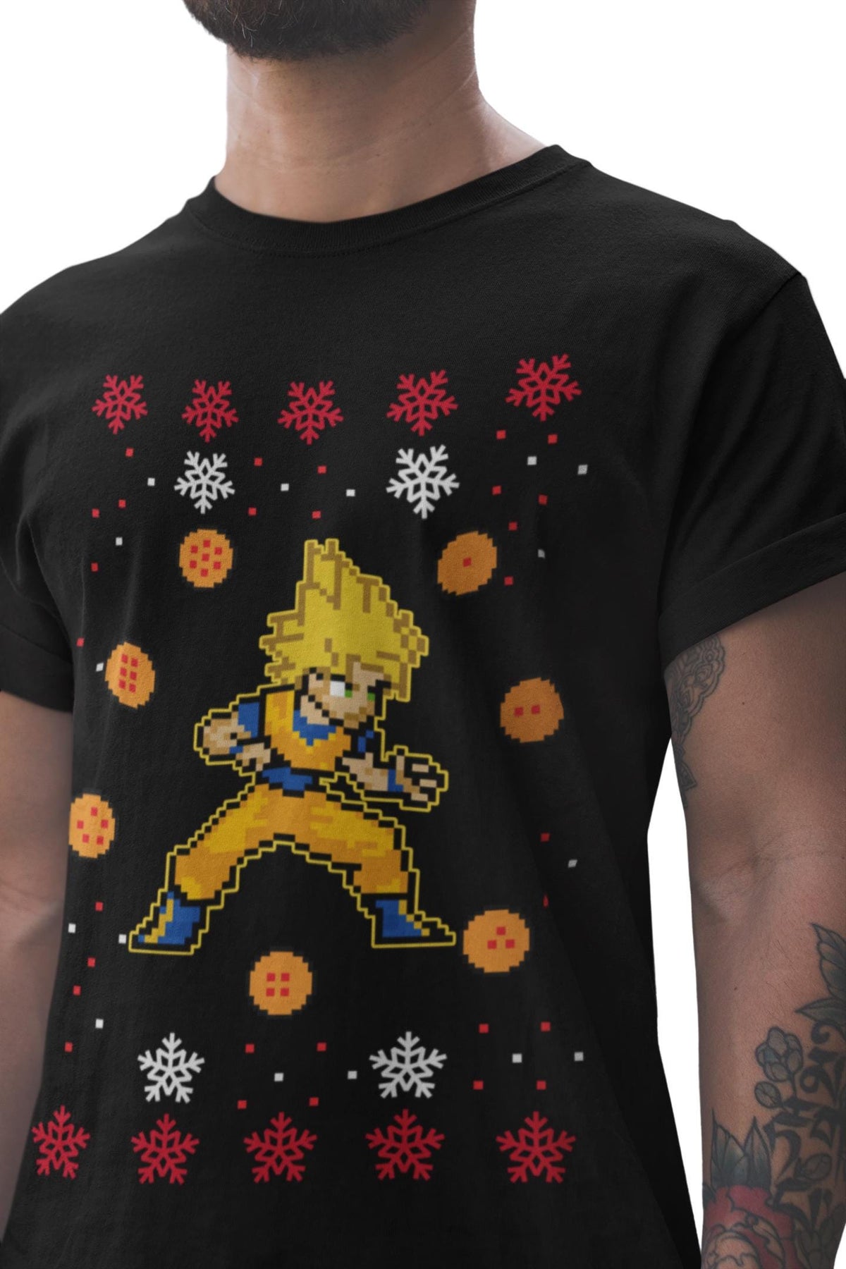 Comfort Colors® Super Saiyan Christmas Shirt, Anime Holiday Tee, Pixel Art Christmas Graphic, Dragon Ball Inspired Gift