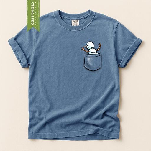 Comfort Colors® Snowman Pocket Christmas Shirt, Cute Holiday Tee, Funny Snowman Graphic, Christmas Gift