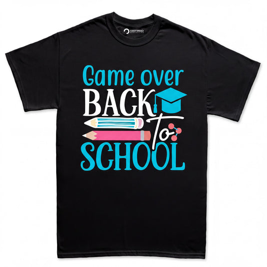 Back to School Game Over TShirt, Gamer Teacher Student First Day Graphic Tee Gift