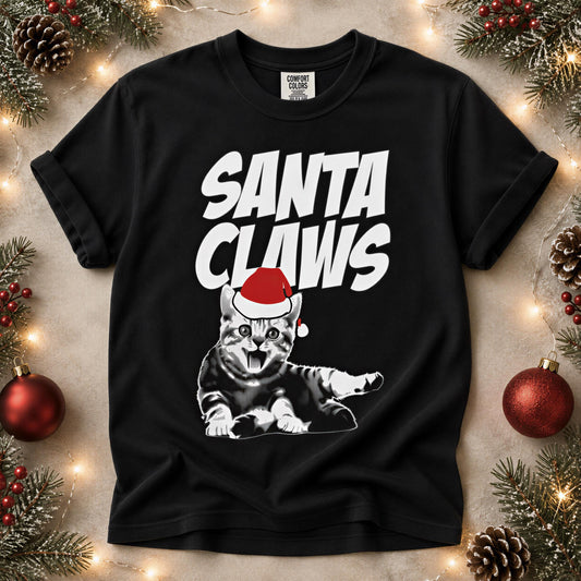 Comfort Colors® Santa Claws Shirt, Funny Cat Christmas Tee, Santa Cat Holiday Graphic, Christmas Gift