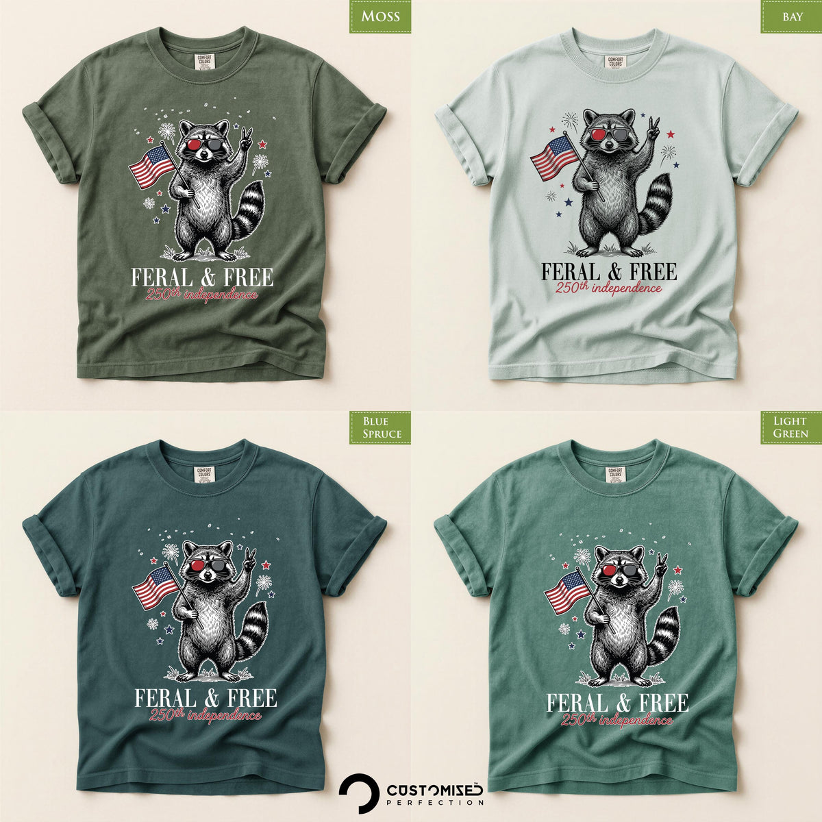 Funny 4th of July Shirt, Comfort Colors® Feral and Free Tee, Patriotic Raccoon
