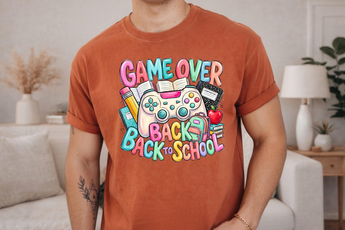 Game Over Back to School Gamer Shirt, Student Teacher First Day Tee, Gaming Graphic Gift
