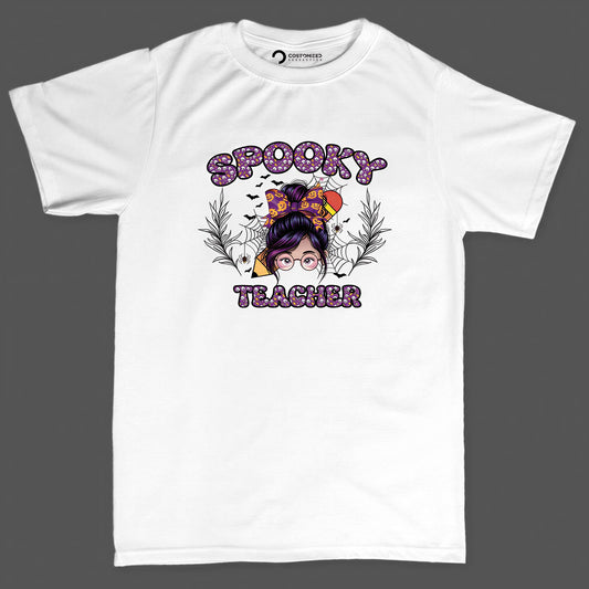 Spooky Teacher Shirt | Messy Bun Halloween Hoodie | Cute Teacher Gift Idea
