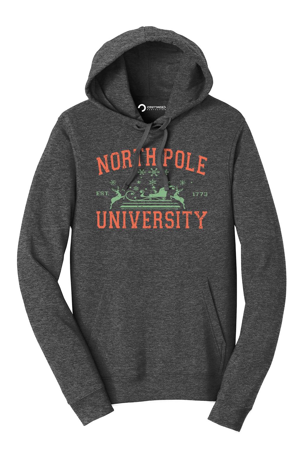 North Pole University Shirt, Vintage Varsity Christmas T-Shirt, Retro Reindeer Sleigh Hoodie, Collegiate Holiday Sweatshirt