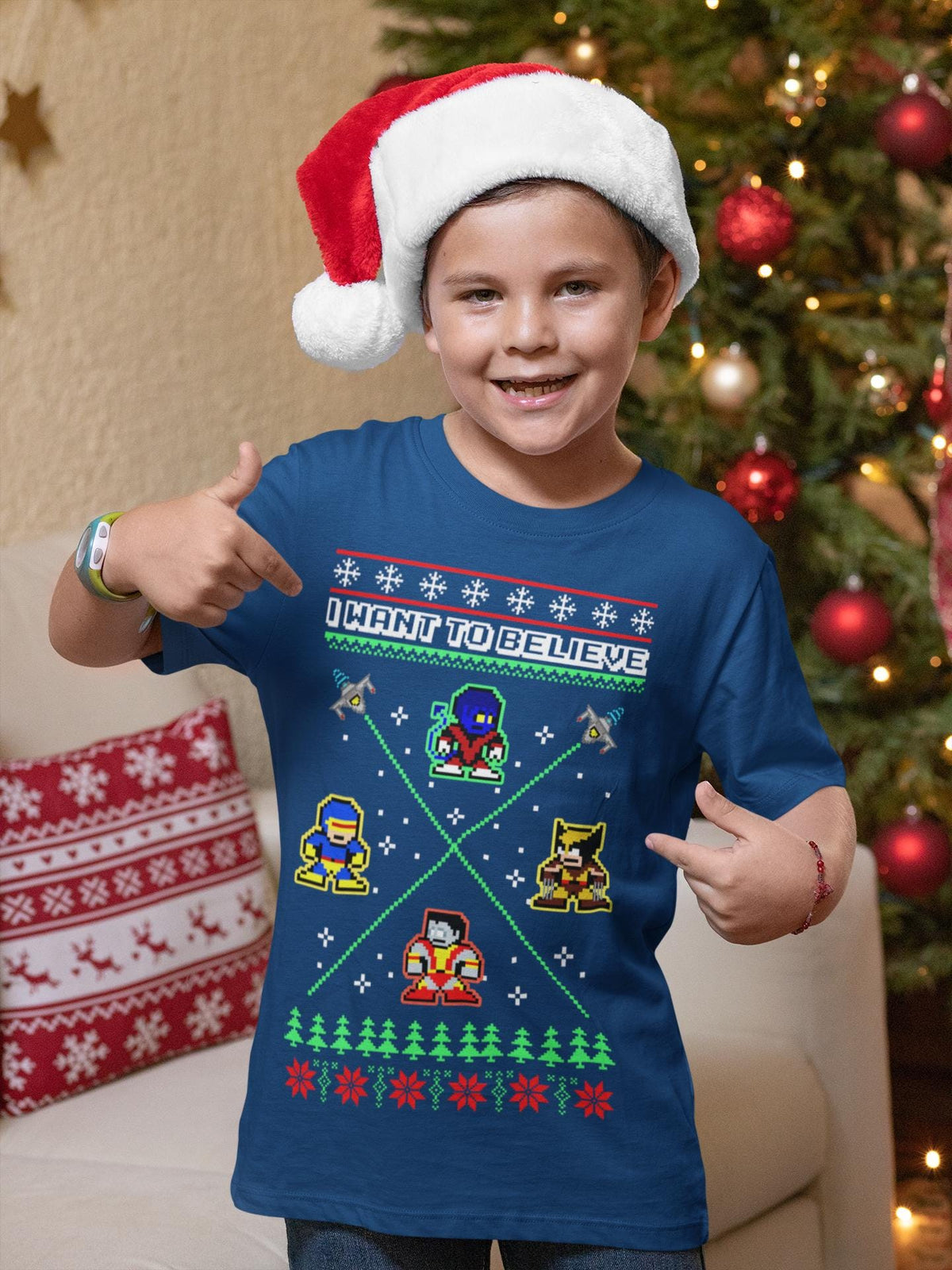 Comfort Colors® I Want to Believe Christmas Shirt, Alien Holiday Tee, Retro Pixel Art Christmas Graphic, Festive Gift