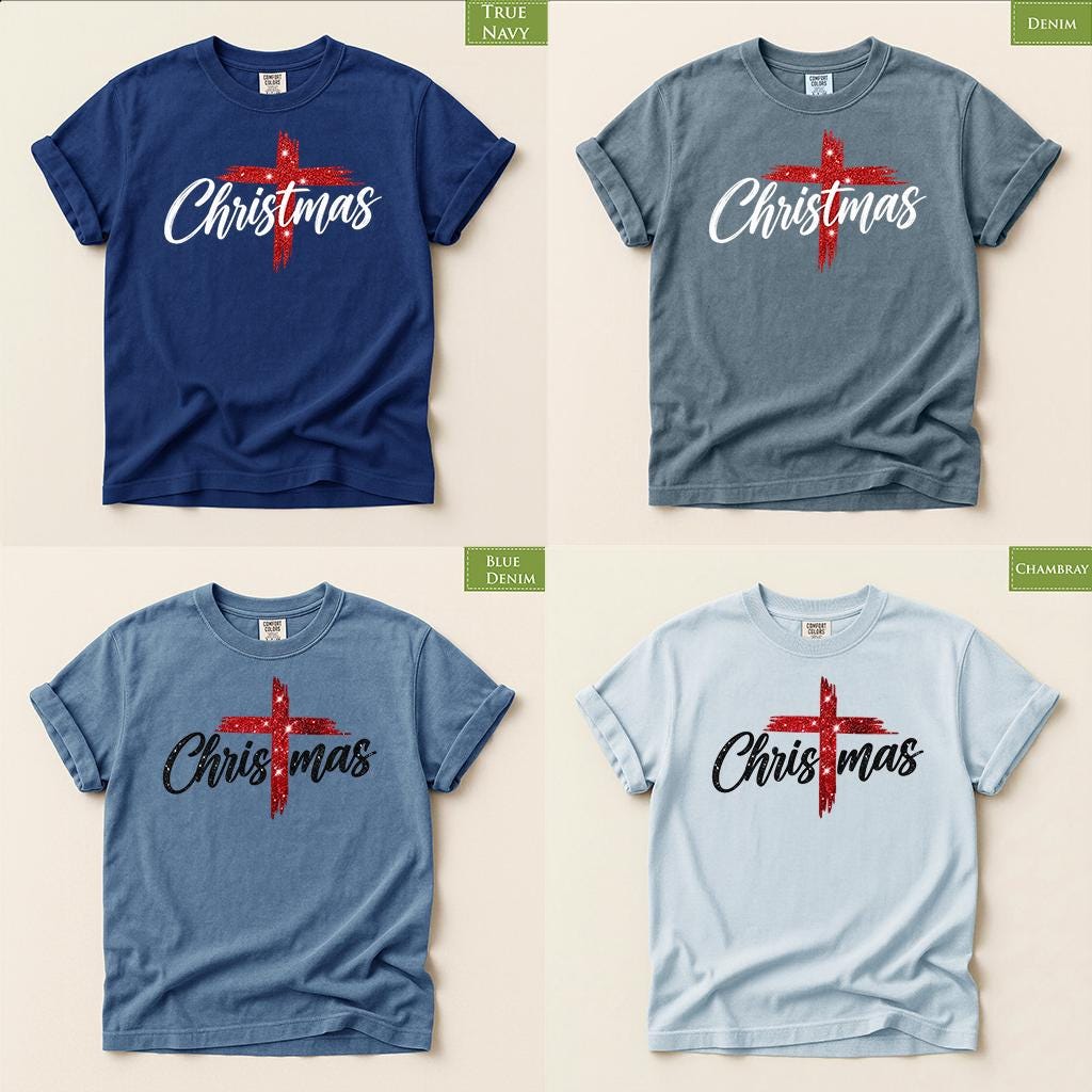 Comfort Colors® Christian Christmas Shirt, Christmas Cross Tee, Religious Holiday Shirt, Faith XMas Gift