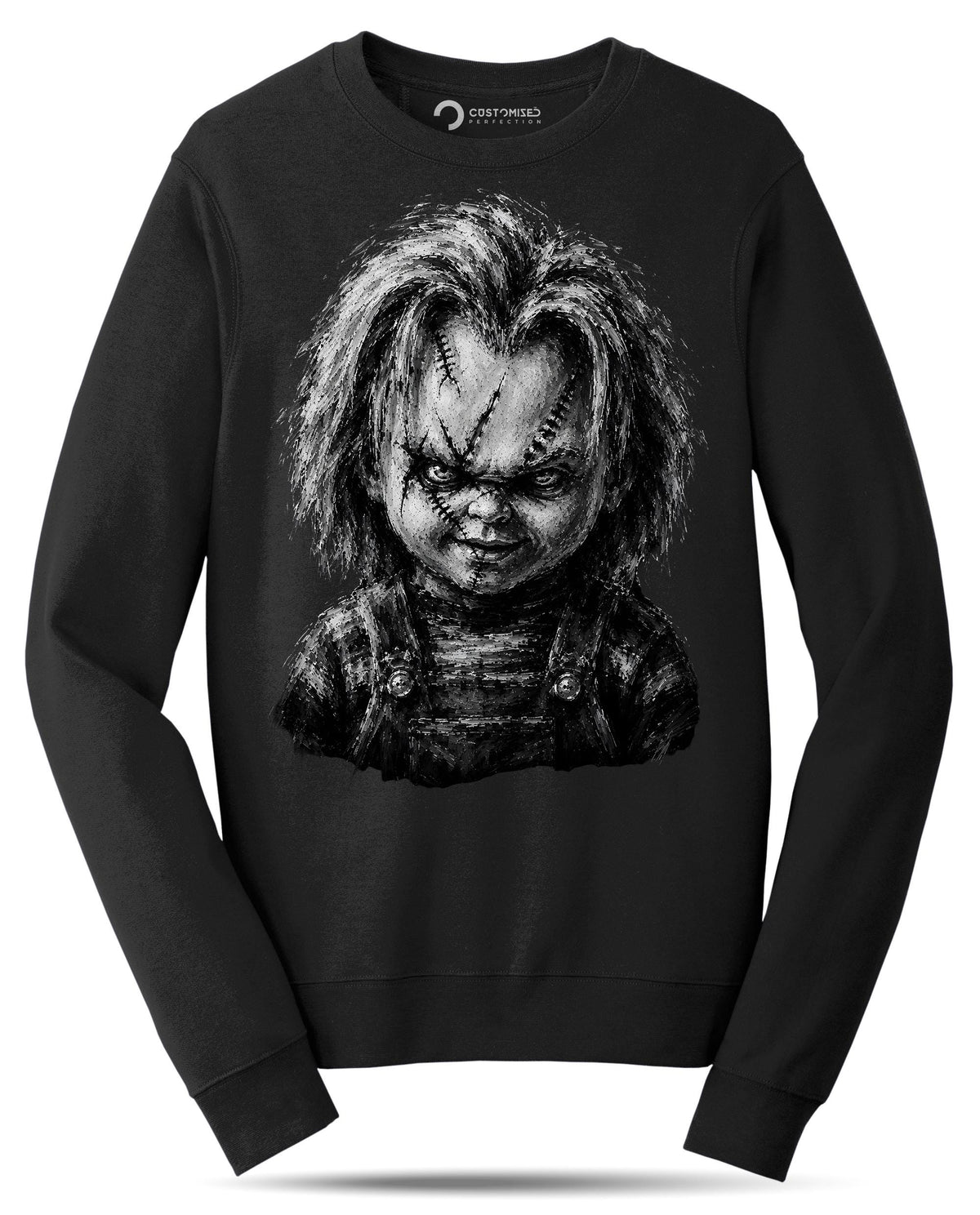 Killer Doll Portrait Shirt, Scarred Doll Face T-Shirt, Chalk Art Horror Hoodie, Creepy Doll Sweatshirt, Halloween Tee Gift