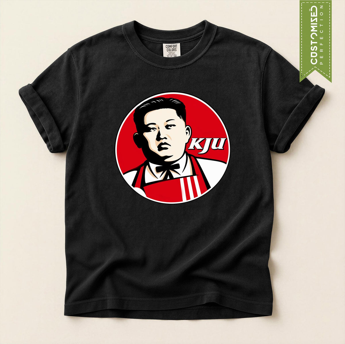 Comfort Colors® KJU Kim Jong Un Shirt, Political Parody Graphic Tee, Kentucky Fried Logo Satire - Humor Gift, Retro Inspired T-Shirt