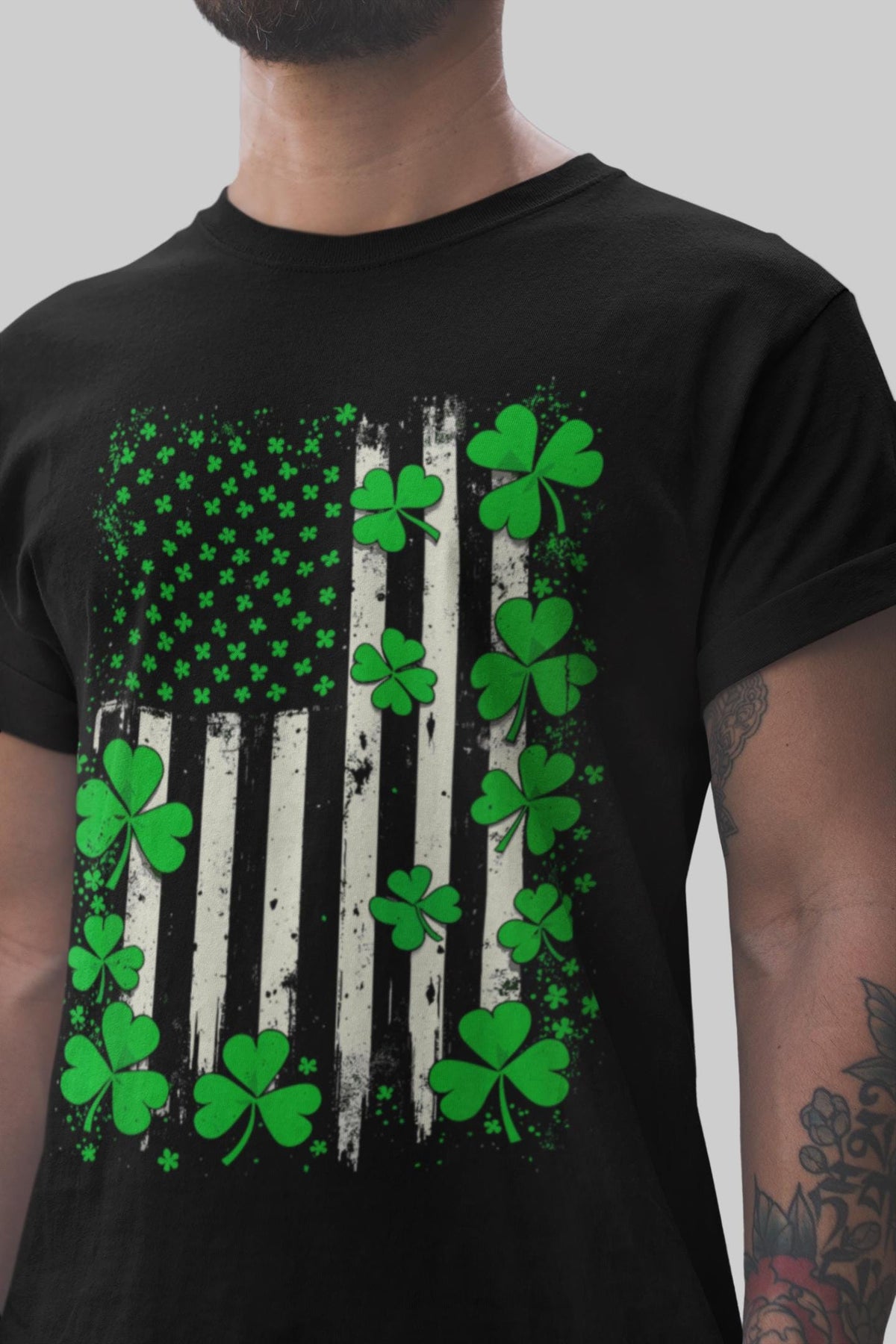 St. Patricks Day Shirt, Irish American Flag Shamrocks Tee, Leprochon Ireland Top