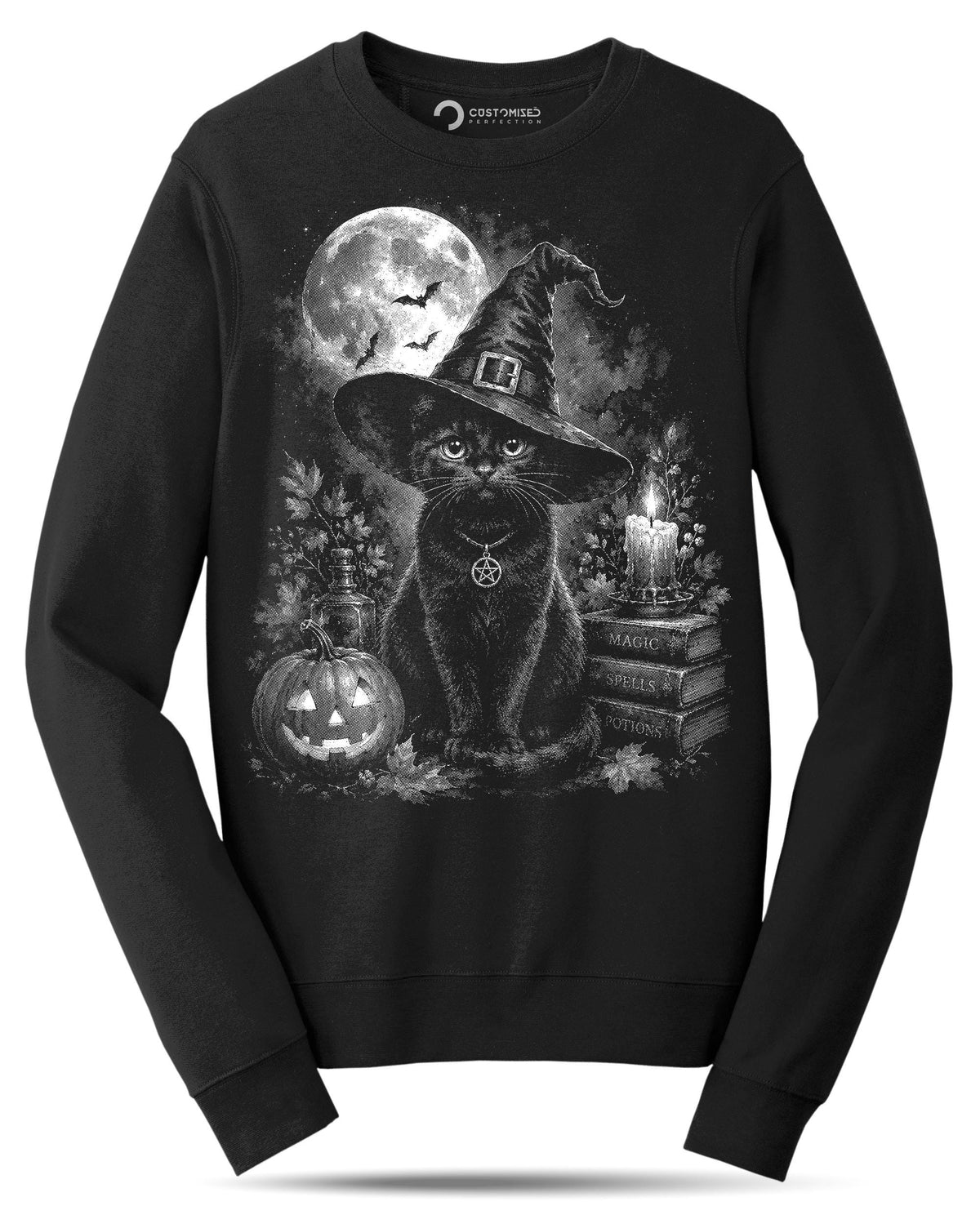 Witch Black Cat Shirt, Gothic Halloween T-Shirt, Magic Spells Potions Hoodie, Witchy Aesthetic Sweatshirt, Full Moon Cat Tee Gift