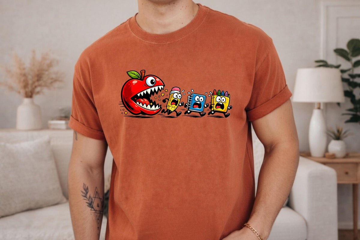 Comfort Colors® Funny Back to School T-shirt, Apple Monster Shirt, Teacher Student Classroom Graphic Tee