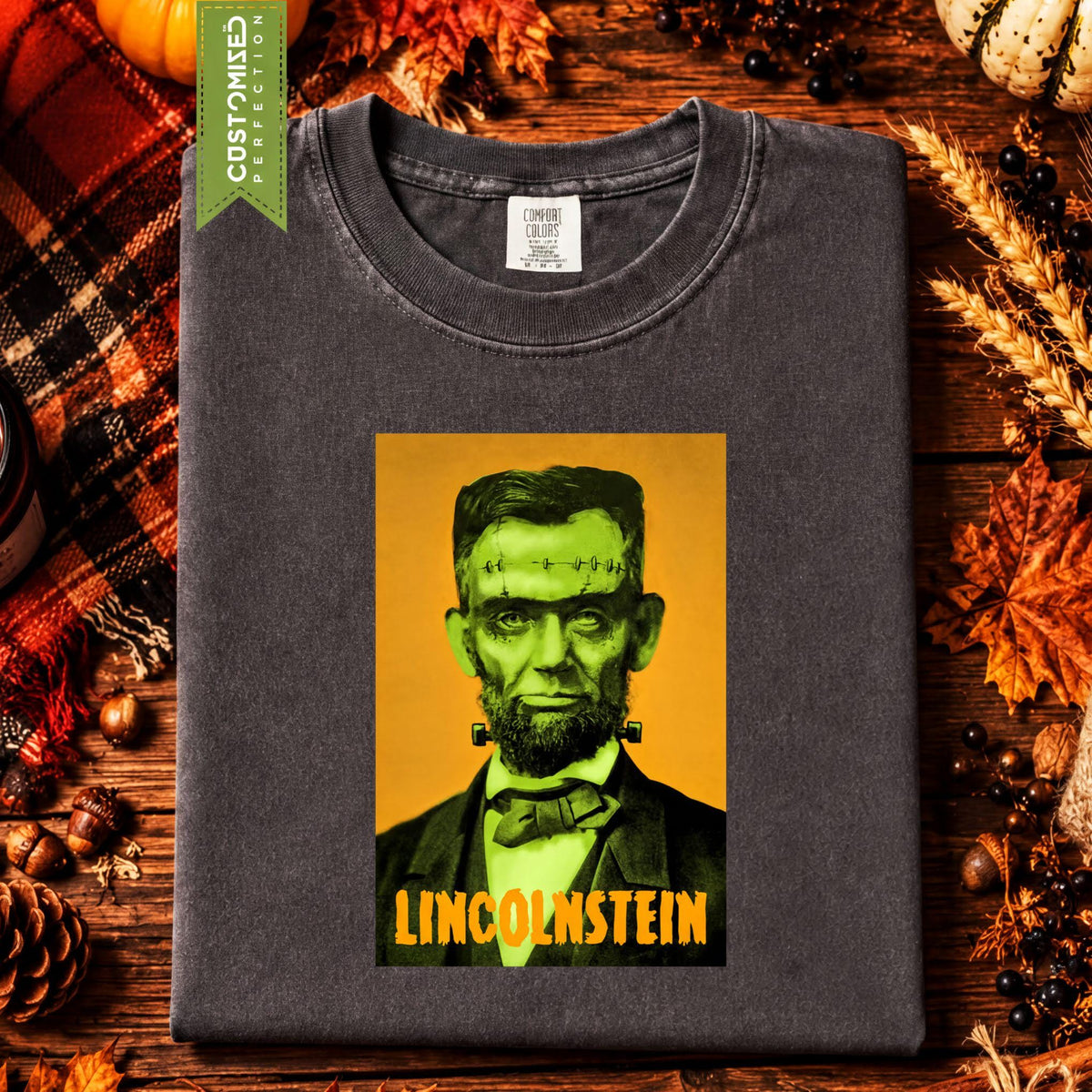 Comfort Colors® Frankenstein Halloween Graphic Tee, Scary Abraham Lincoln Top, The Monster Shirt