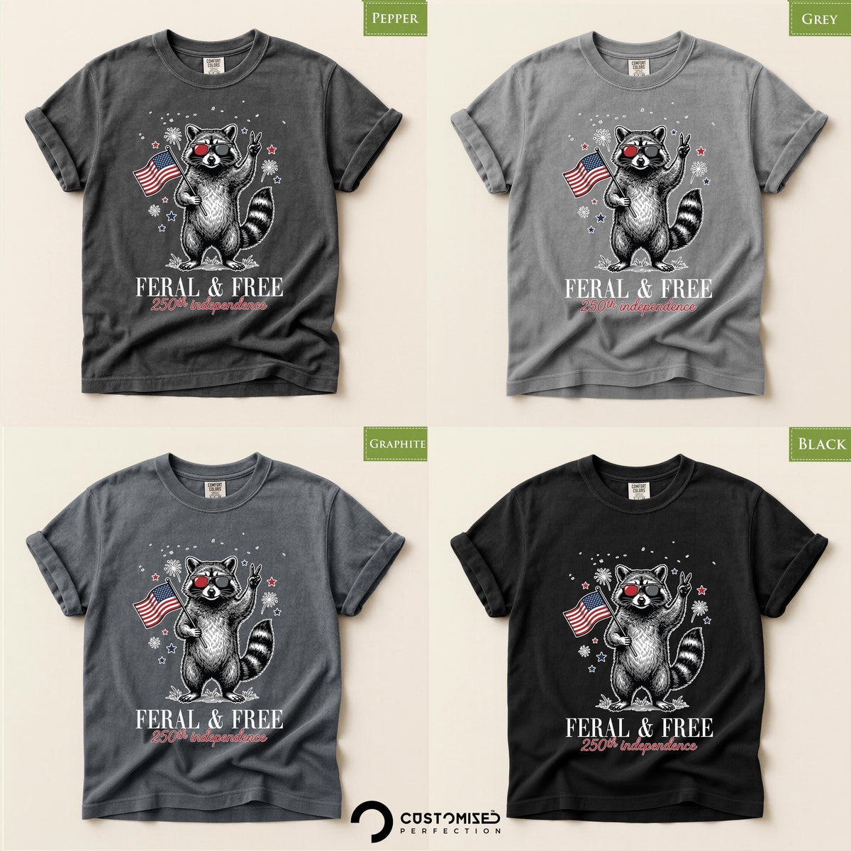 Funny 4th of July Shirt, Comfort Colors® Feral and Free Tee, Patriotic Raccoon