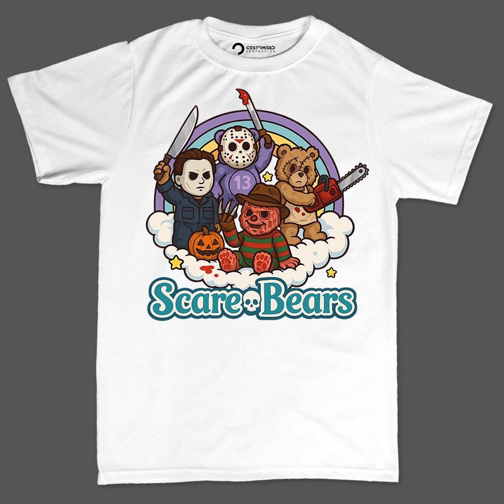 Comfort Colors® Halloween Cute Retro Slasher Bear Shirt, Scare Bears Horror Graphic Tee, Fall Autum Top